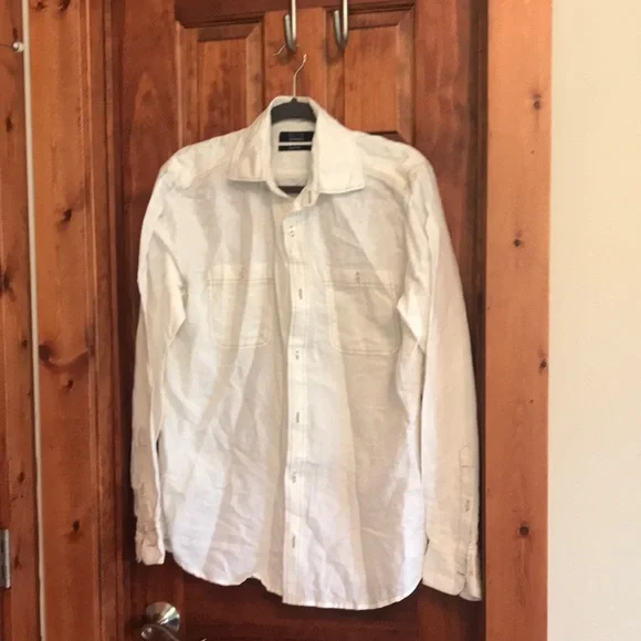 saks off fifth dress shirts Saks Fifth Avenue Dress Shirt Mens 16 White/Gray Striped Cotton Collar Button Up